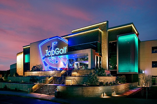 The exterior of the TopGolf in Houston.