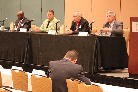 From left, Joseph Erves of the Metropolitan Atlanta Rapid Transit Authority; Randy Cloud of Tulsa Transit; Pat Stephens, retired from the Central Ohio Transit Authority; and Stephen McNally of the Greater Richmond Transit Co., participated in a Jackso...