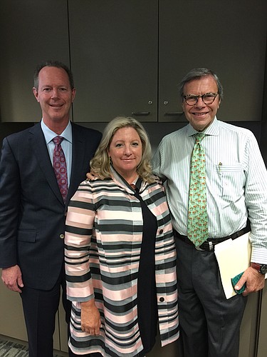 Stein Mart Inc. CEO D. Hunt Hawkins, President MaryAnne Morin and Chairman Jay Stein after the companyâ€™s annual meeting Tuesday at its Southbank headquarters