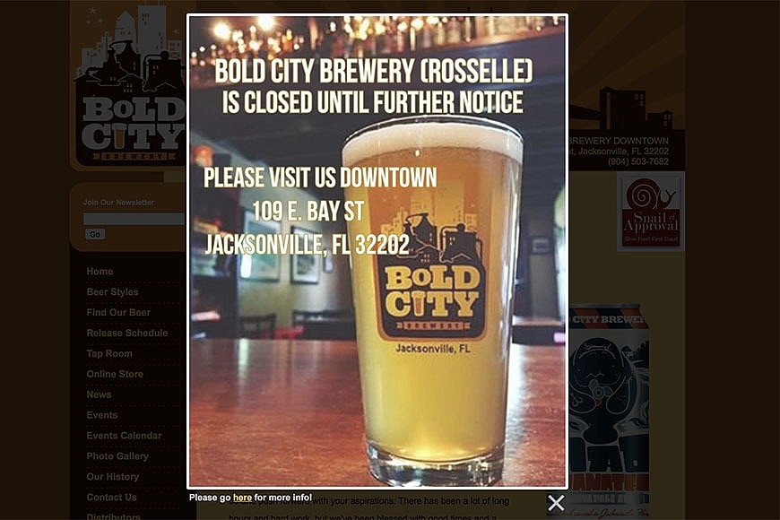 A notice on the Bold City website tells customers about the closure.
