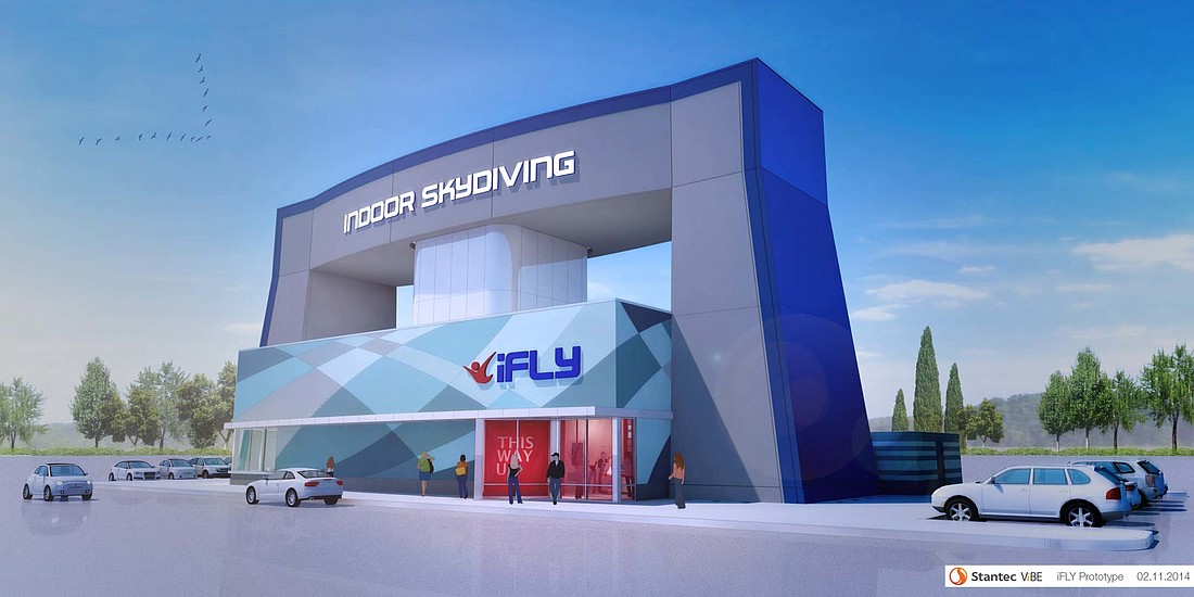 An artistâ€™s rendering of the iFLY indoor skydiving venue planned near Topgolf at St. Johns Town Center.