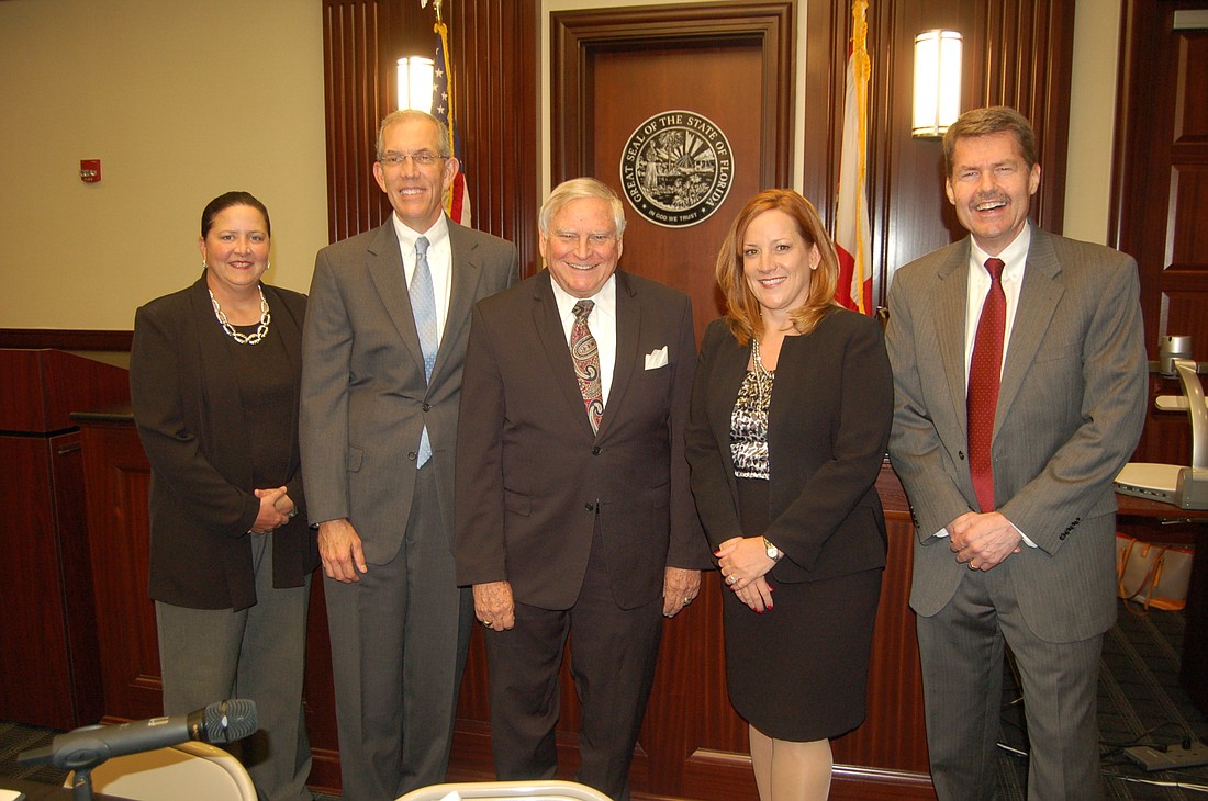 From left, 1st District Court of Appeal Judges M. Kemmerly Thomas and Scott Makar, Clerk of the Court Jon Wheeler and 1st DCA Judges Lori Rowe and Harvey Jay.