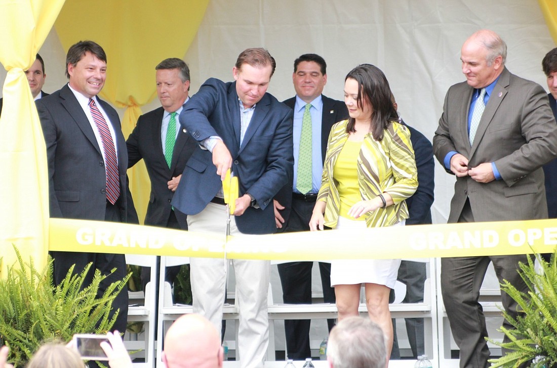Ernst & Young&#39;s Mike Middleton, JU President  Tim Cost, Mayor Lenny Curry, Ernst & Young&#39;s Anthony Caterino, City Council President Anna Lopez Brosche and Council member Danny Becton.