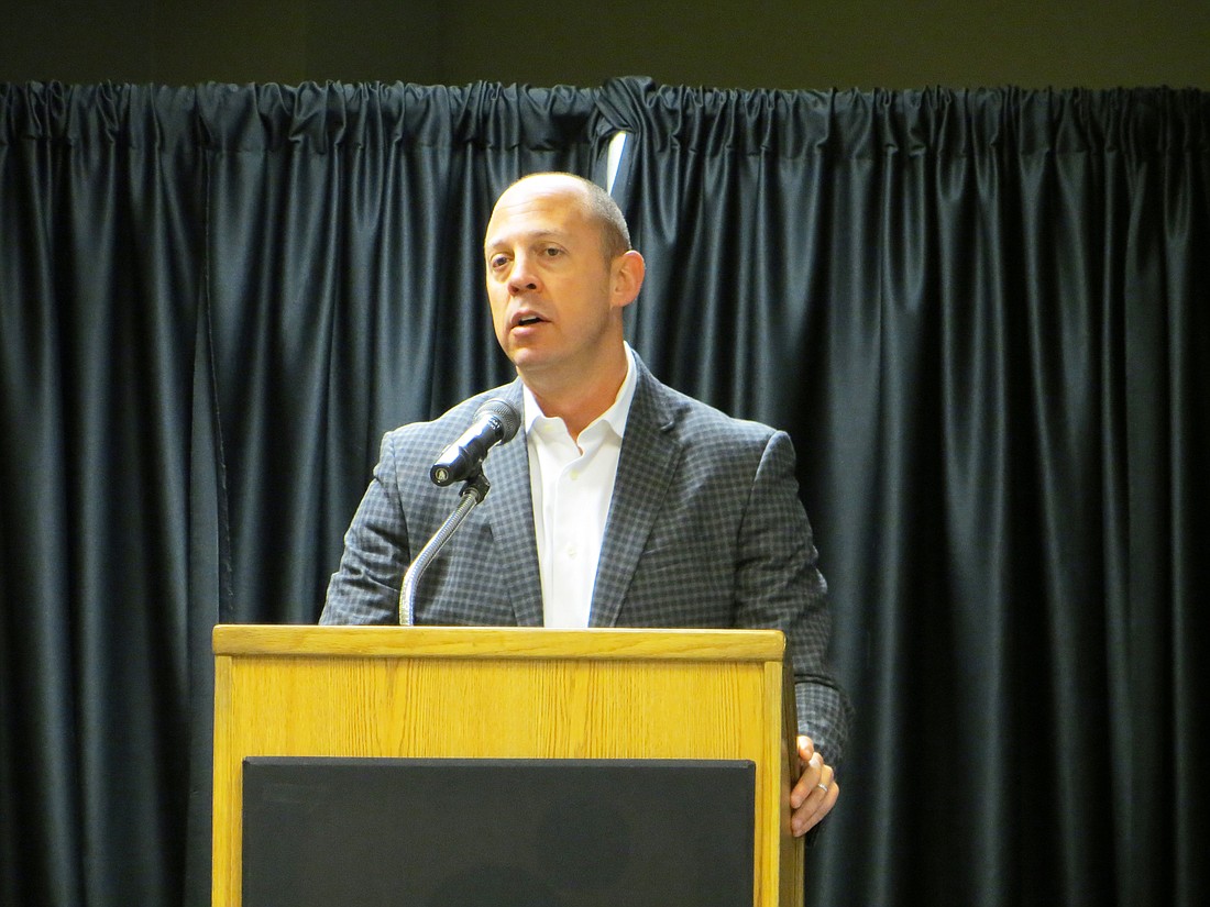 Steve Ziff, Jacksonville Jaguars vice president of marketing and digital media, speaks at the Northeast Florida Builders Association Sales and Marketing Council Breakfast on July 14. (Photo by Carrie Resch )
