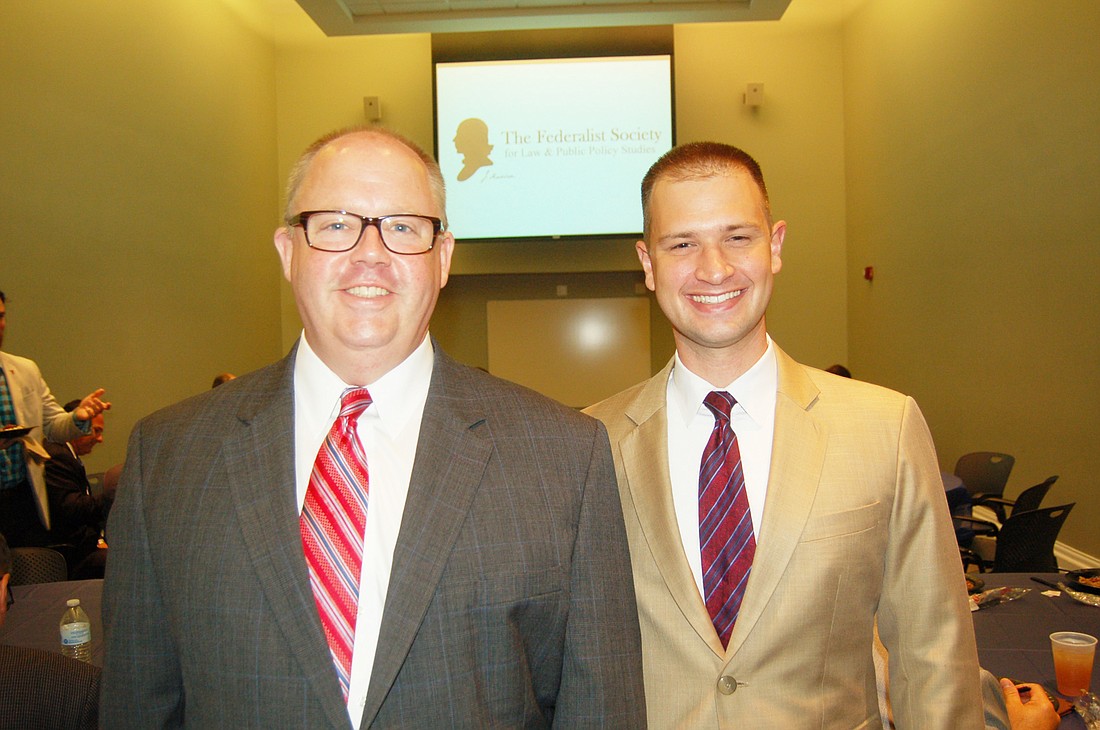 University of Florida Levin College of Law professor John Stinneford, left, and Adam Brandon, attorney at Rogers Towers and president of the Federalist Society Jacksonville Lawyers Chapter.