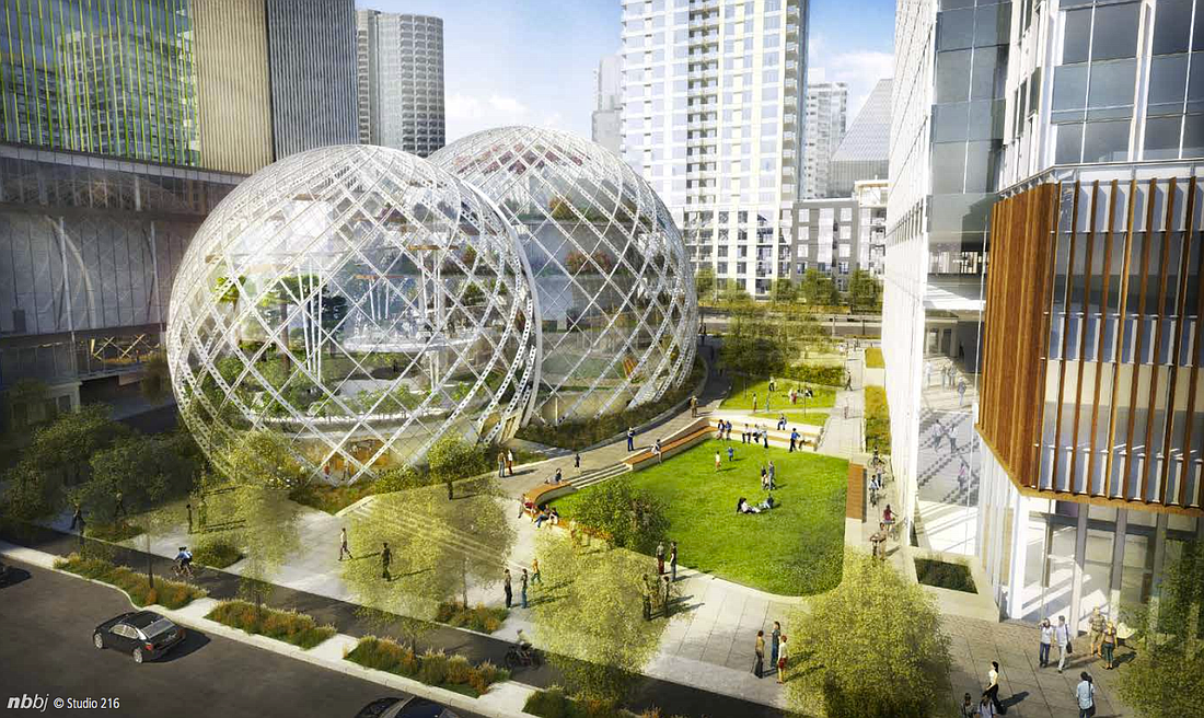 Amazon is building Spheres, three bulbous glass domes in the middle of its Downtown Seattle headquarters campus.