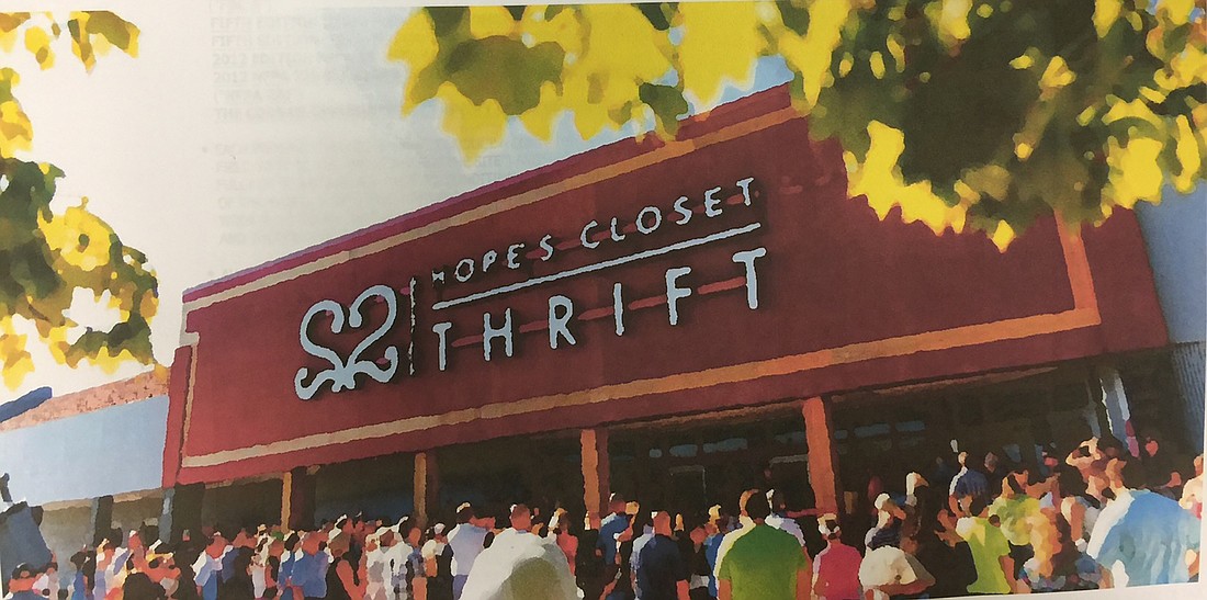A rendering filed with building plans show the areaâ€™s second Hopeâ€™s Closet thrift store planned in Southside Commons.