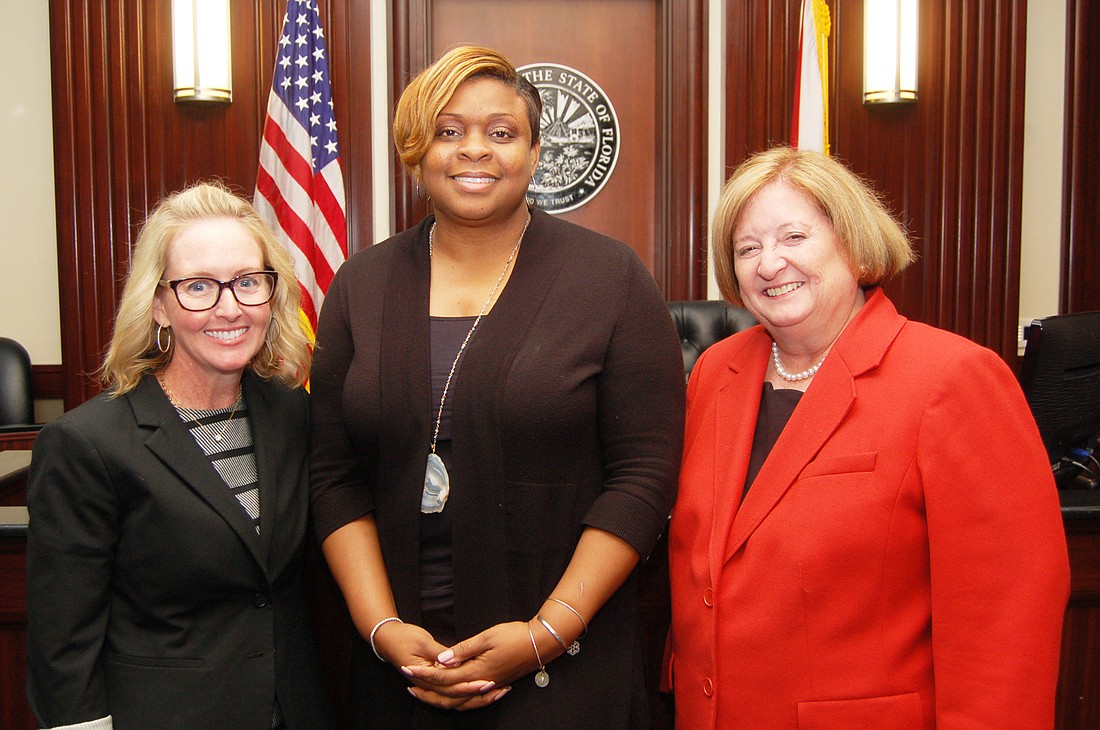 From left, Duval County Judge Dawn Hudson and Circuit Judges Angela Cox and Karen Cole, who provided insight and advice at The Jacksonville Bar Association Young Lawyers Sectionâ€™s â€œAfternoon at the Courthouseâ€ on Tuesday.