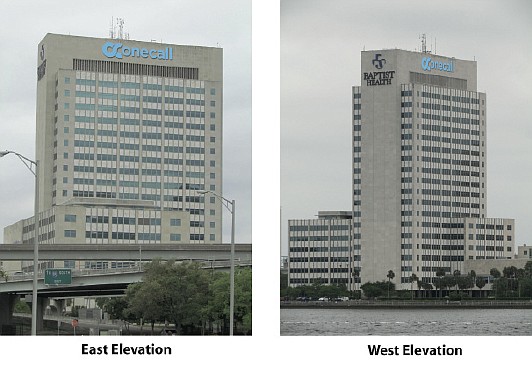 Artist renderings show what the One Call sign will look like when it goes up on the former Aetna Building at 841 Prudential Drive on the Downtown Southbank.