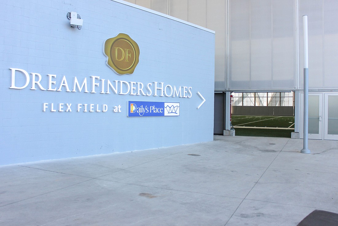 The Jaguars covered practice facility is now called the Dream Finders Homes Flex Field at Dailyâ€™s Place.
