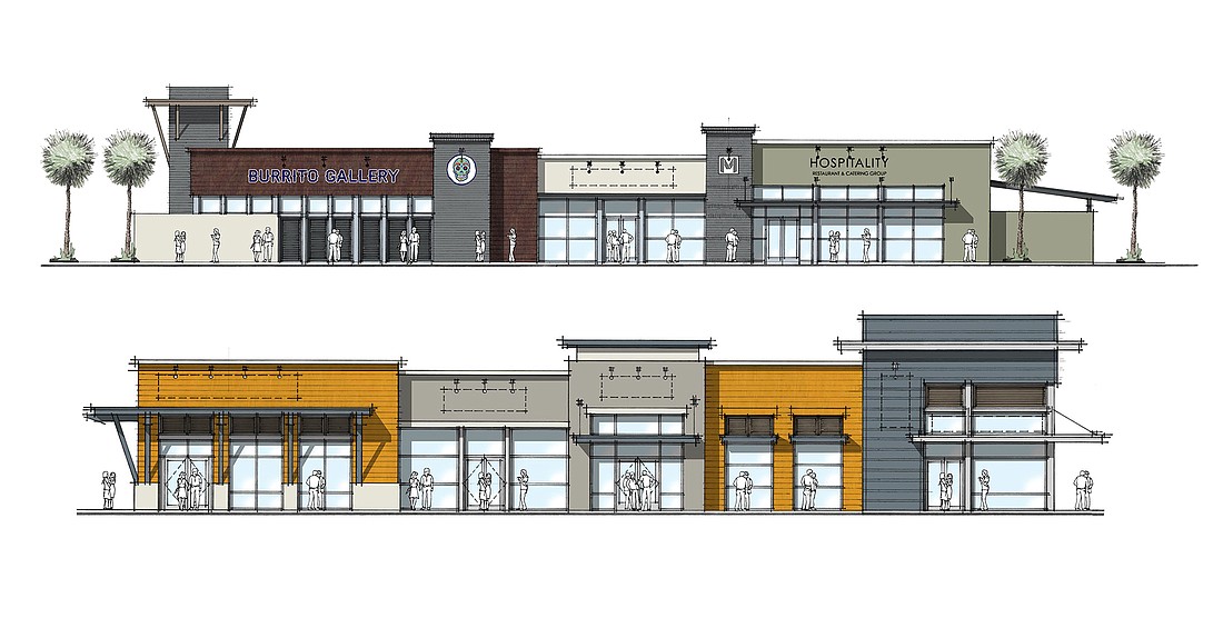 Developers of Gateway Village at Town Center filed plans for two buildings, one featuring tenants including Burrito Gallery and M Hospitality Restaurant & Catering Group and a second that will include Sushi House, Bellezza Nails &