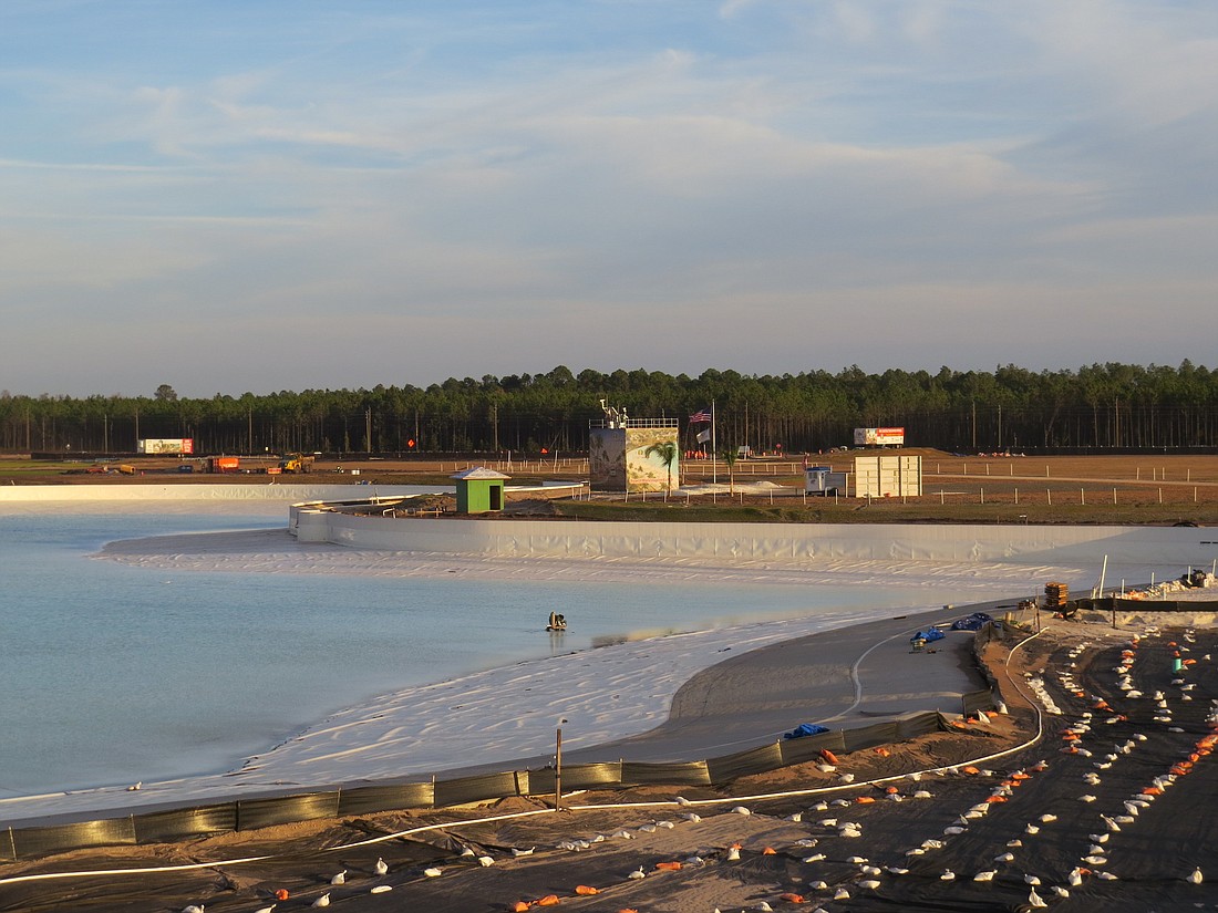 The 14-acre Crystal Lagoon that is the centerpiece of the Beachwalk community in St. Johns County is being filled with water. The water in the lagoon will be treated using ultrasonic disinfection pulses.