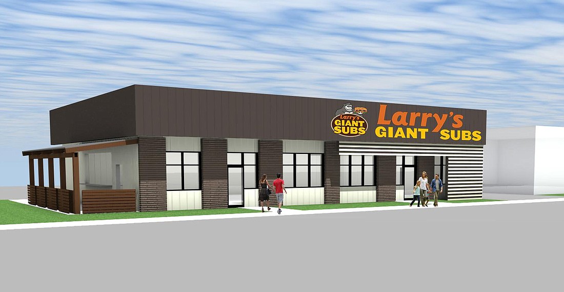A rendering of the Larryâ€™s Giant Subs to open in Murray Hill. It will include a 900-degree pizza oven and a full bar.  The architect is Ps.23 Design Studio LLC Architecture & Design.