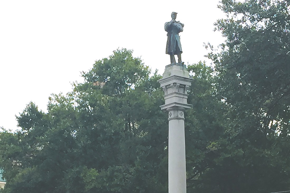 The statue of a Confederate soldier in Hemming Park was vandalized in September.
