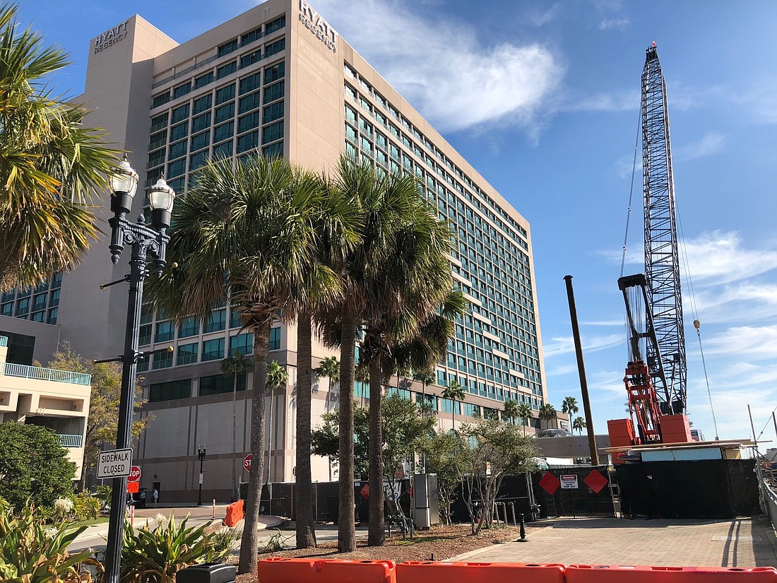 The main entrance of the Hyatt Regency Jacksonville Riverfront along Coastline Drive is closed while the city reconstructs it along with the Liberty Street Bridge. The project is expected to be completed by February 2019.