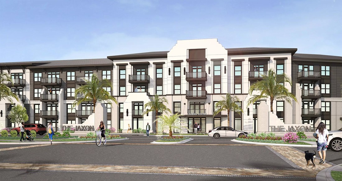 An artist&#39;s rendering of The Jaxon apartment community in Town Center Promenade.