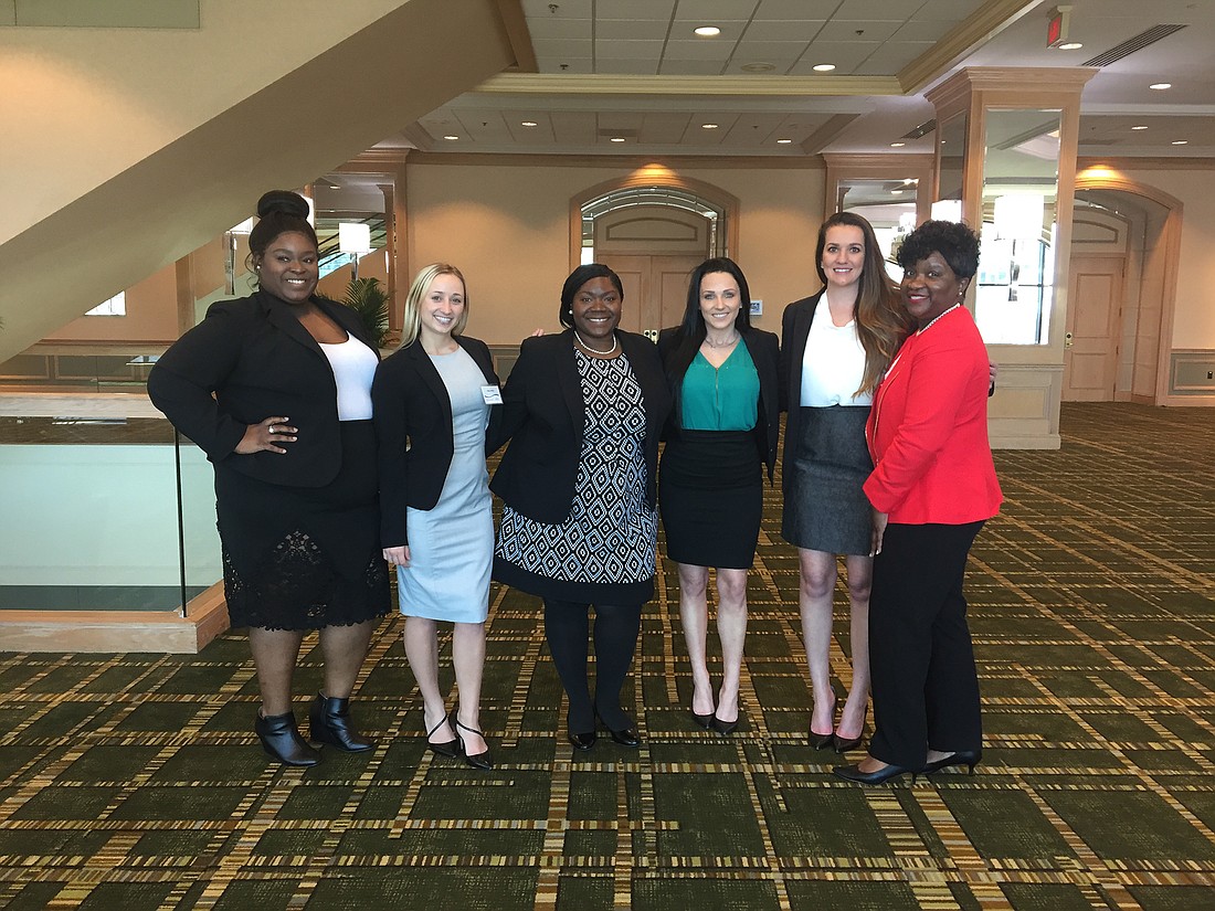 Florida Coastal School of Law students, from left, Cierra Henderson, Paige Jedlicka, Danyelle Alston, Hagan Huber, Aura Defazio and Arlean Parsons.