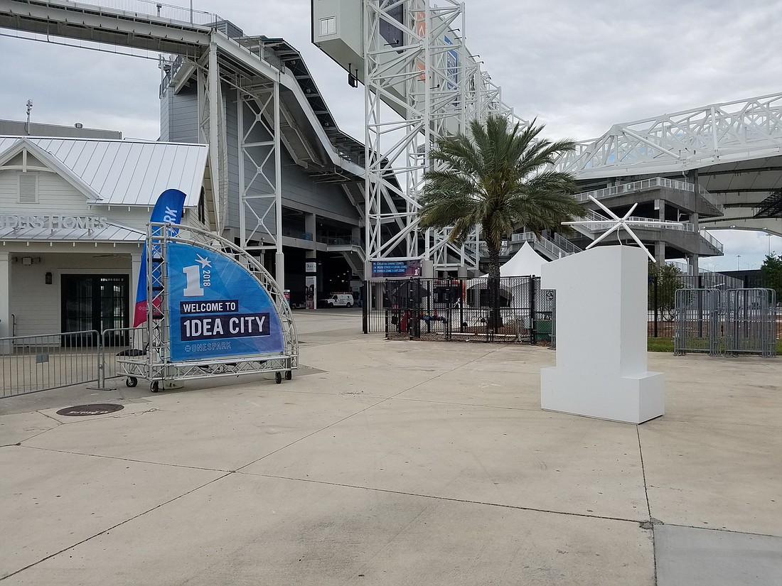 One Spark signs were set up Wednesday outside Dailyâ€™s Place near the Lot J entrance to TIAA Bank Field and Dailyâ€™s Place.