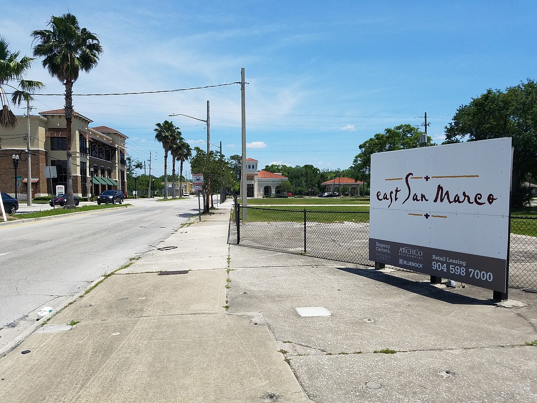 East San Marco at Atlantic and Hendricks formerly was announced in 2006 with plans for a mixed-use development anchored by Publix. The project was derailed by the Great Recession, but the property owner now says it plans to build.