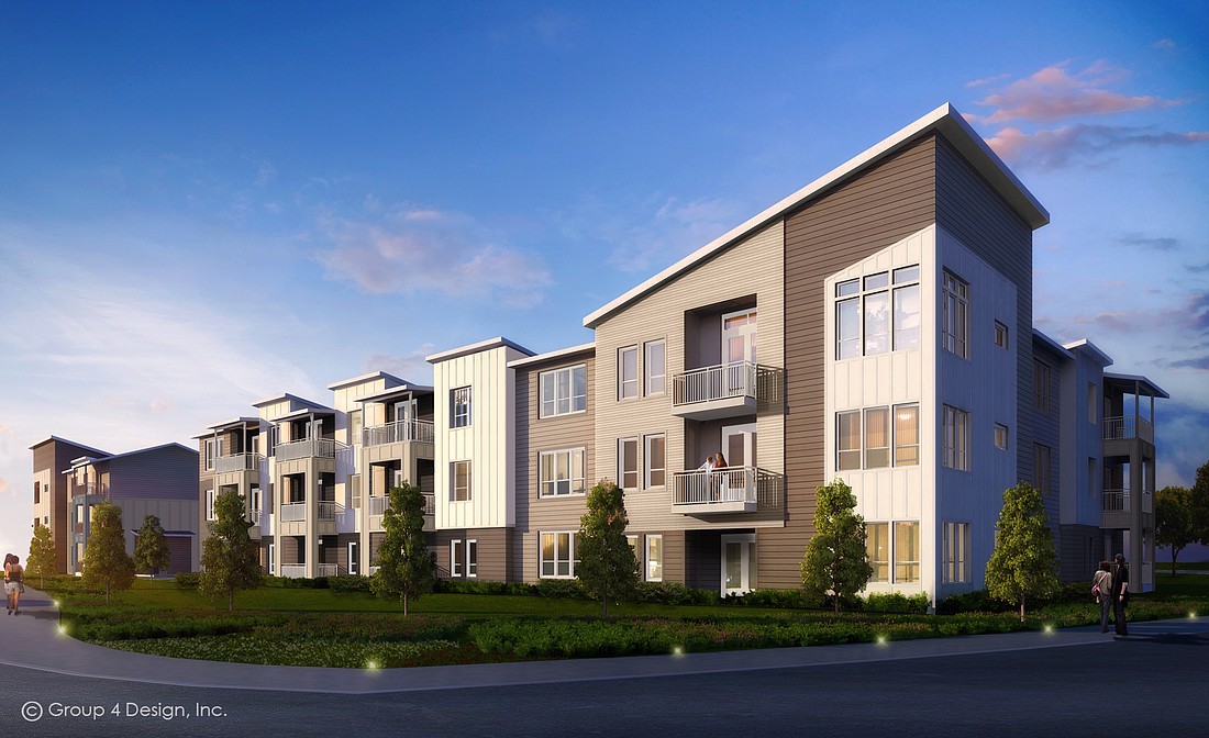 An artist&#39;s rendering of the 279-unit apartment community being planned at Wildlight in Nassau County.