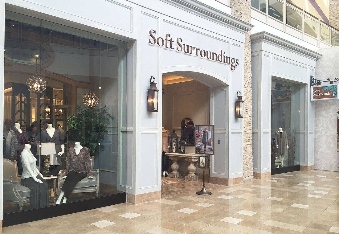The softsurroundings.com website shows it operates in 33 states, including Florida with locations in Miami, Estero, Sarasota and The Villages.