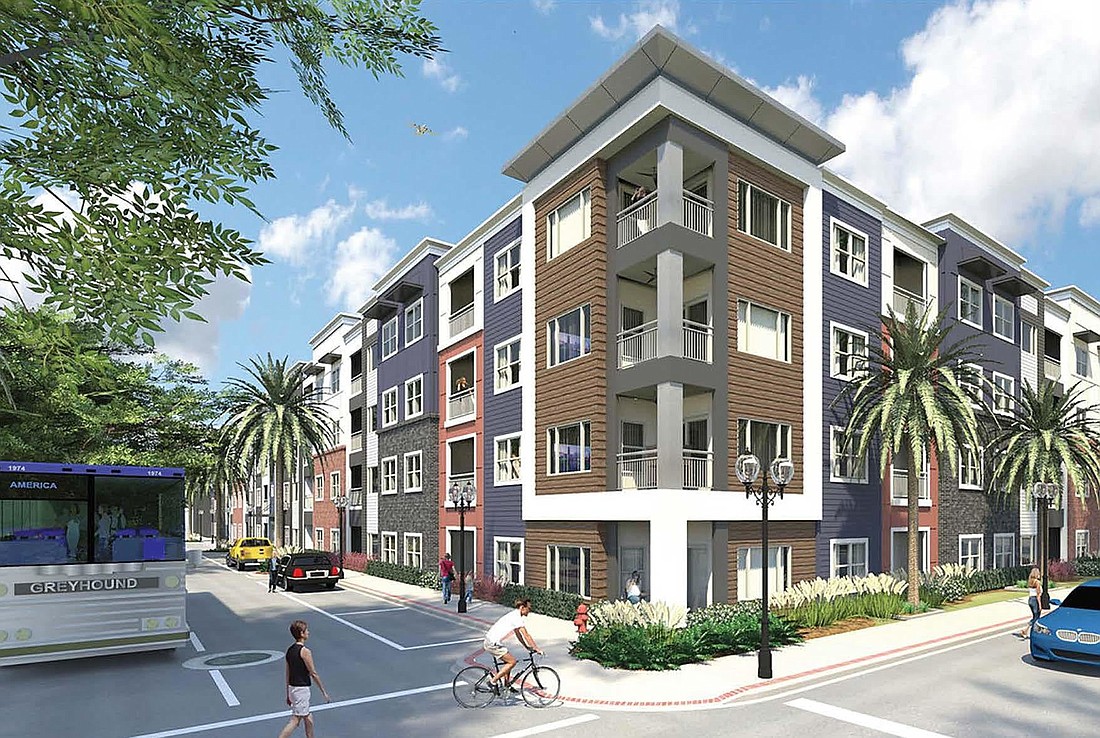 The 147-unit Home Street Apartments will include community amenities such as co-working spaces, a pool and fitness center as well as a parking garage.