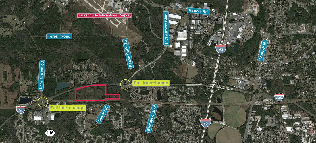  The Newmark Phoenix Realty Group brochure for the Park 295 property, outlined in red, highlights its location near Jacksonville International Airport.