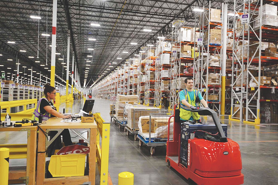 Inside the Amazon fulfillment center on the Westside at Cecil Commerce Center. The company has two fulfillment centers, a sortation center and a delivery station in Jacksonville.