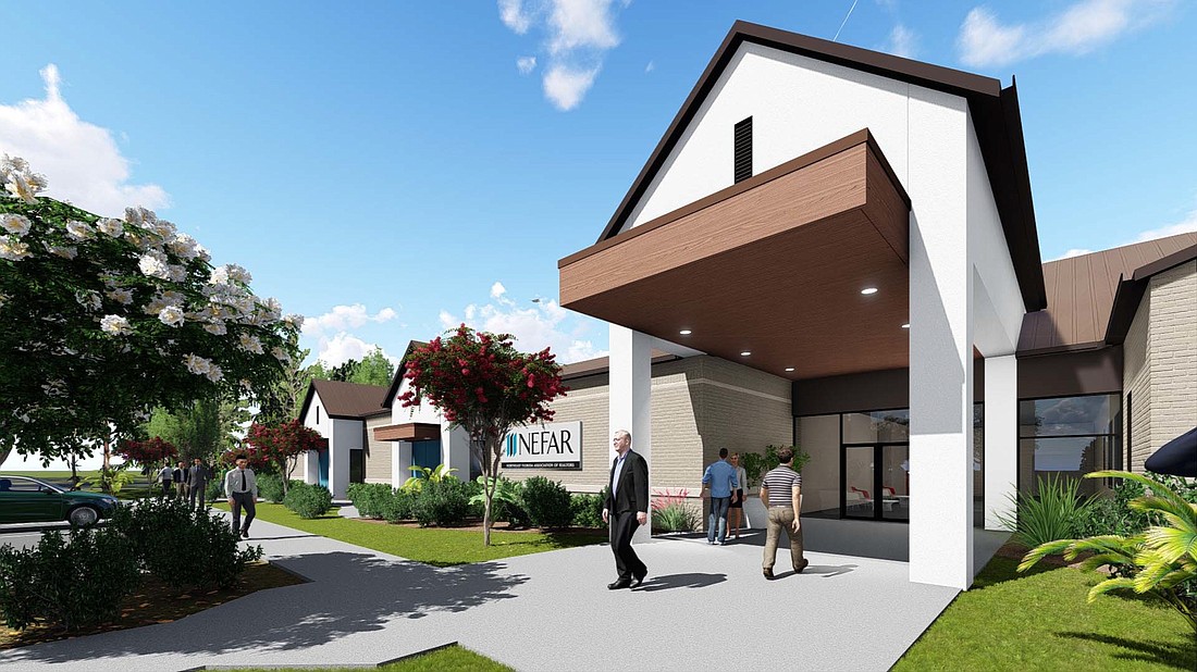 An artistâ€™s rendering of the renovated Northeast Florida Association of Realtors building. The group is doubling the square footage of its headquarters on Deercreek Club Drive in Jacksonville.