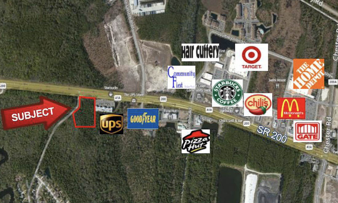 Plans for the Tyler Plaza West Shopping Center show five buildings on 5.24 acres along Florida A1A  at Meadowfield Bluffs Road in Yulee.