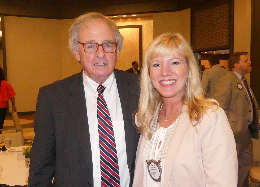 Attorney Hank Coxe and Rotary Club of Jacksonville President Traci Jenks. Coxe, who addressed the club at its meeting Monday, was a member of the Florida Constitution Revision Commission.
