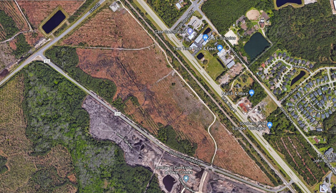 This 89-acre site on the southwest corner of U.S. 1 and County Road 210 is proposed to be built into an light industrial park, with a portion allowed for a St. Johns County School District bus depot.