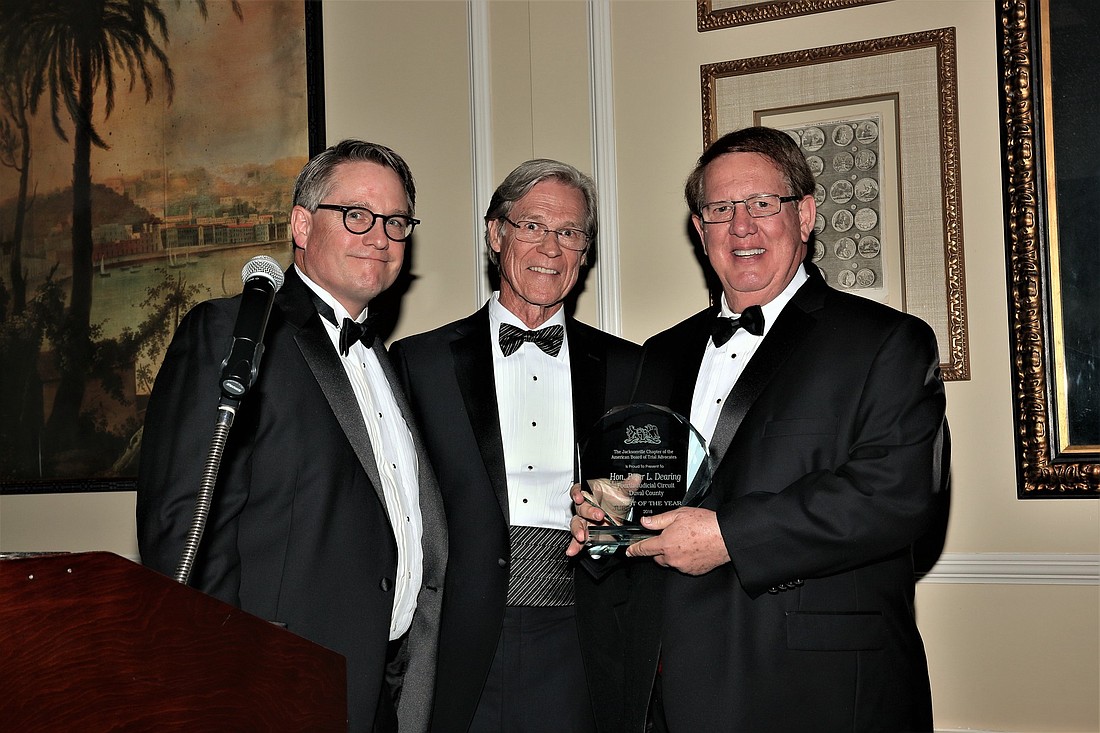 From left, Curry Pajcic, Wayne Hogan and 4th Circuit Judge Peter Dearing, recipient of the 2018 Jurist of the Year award from the American Board of Trial Advocates Jacksonville Chapter