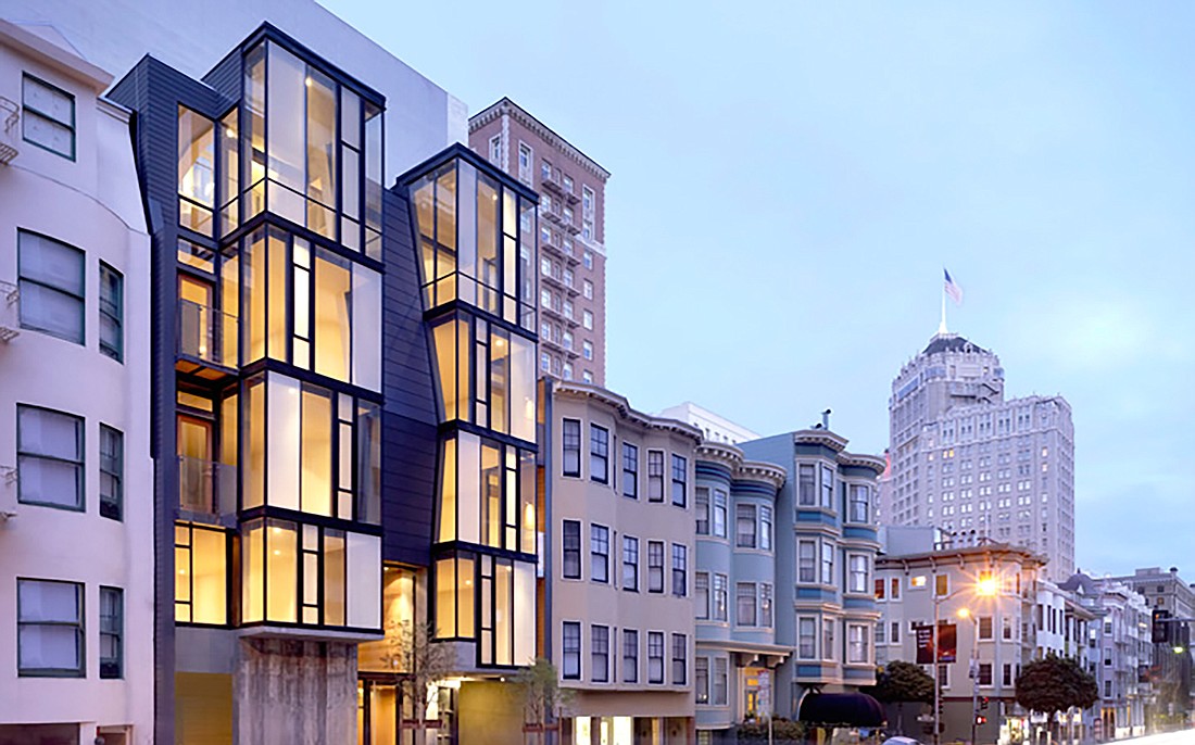Windows made by Bonelli Enterprises are featured on a San Francisco building.