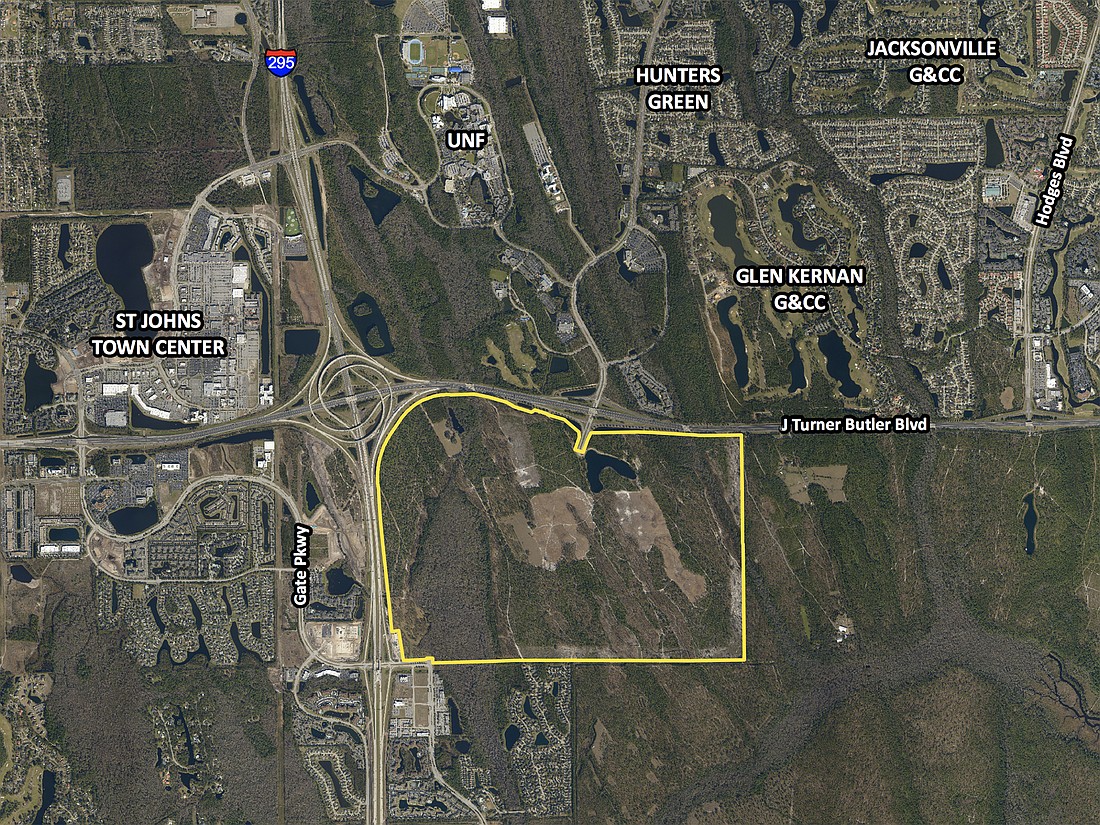 This map of the Skinner site was included with a 920-page submittal to the St. Johns River Management District to permit sales and development at Kernan and Butler boulevards.