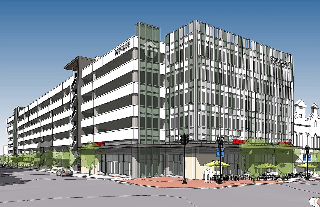 An artist&#39;s rendering of the parking garage planned for  Laura and Forsyth streets.
