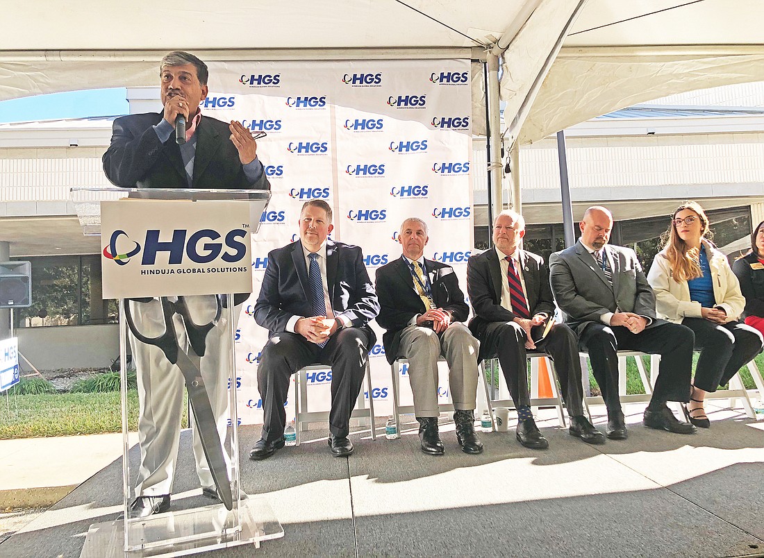 Hinduja Global Solutions HGS Chief Executive Officer Partha DeSarkar speaks at a ribbon-cutting for his companyâ€™s new offices at 6680 Southpoint Parkway. â€œThis is the start of a relationship with Jacksonville,â€ he said.