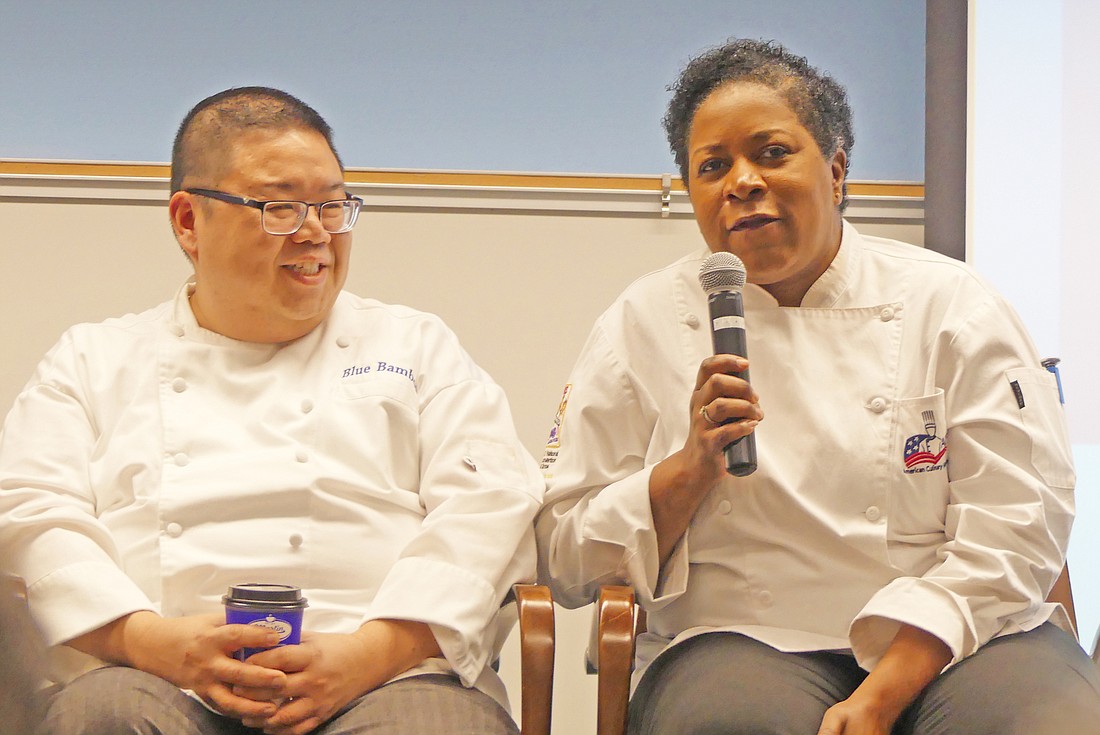 Blue Bamboo restaurant owner and chef Dennis Chan and executive chef Celestia Mobley, owner of Celestiaâ€™s Coastal Cuisine and Jazzyâ€™s Restaurant & Lounge, were panelists at the forum.