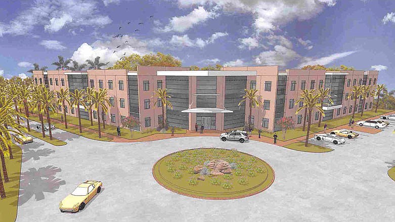 A rendering of the JU $21 million health sciences building at 5491 Dolphin Point Blvd.
