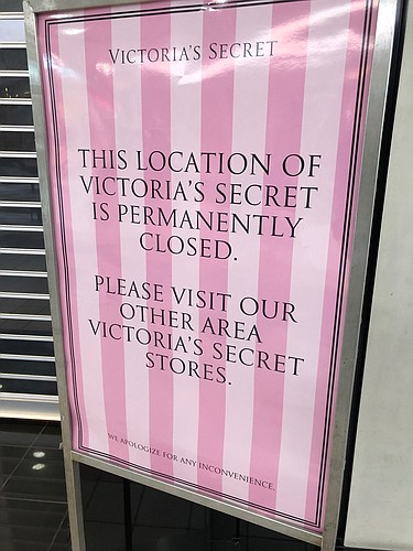 A sign at Victoria&#39;s Secret in Regency Square Mall states the lingerie store is permanently closed.