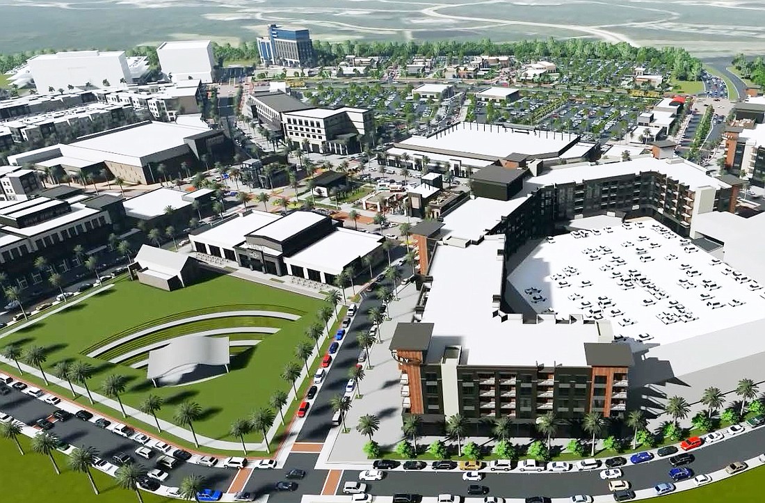 A rendering of the proposed $300 million village center development at southeast Butler Boulevard and Interstate 295.