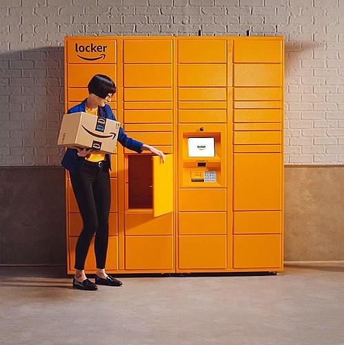 Amazon customers can order merchandise and have it delivered to a self-service locker. Stein Mart says adding the lockers to its stores will boost traffic.