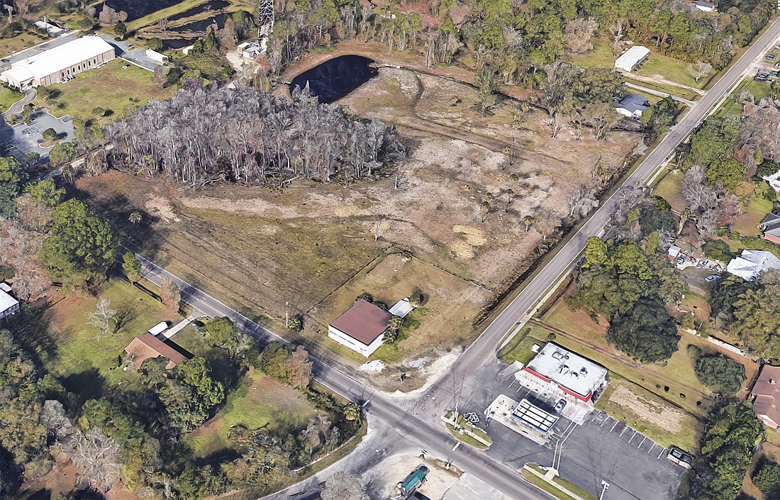 A convenience store and gas station along with a commercial-office shopping center are proposed at northwest New Berlin and Dunn Creek roads in North Jacksonville. (Google)