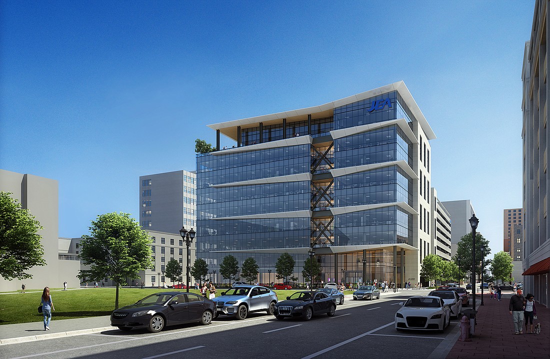 An artist&#39;s rendering of the new JEA headquarters at 325 W. Adams St.