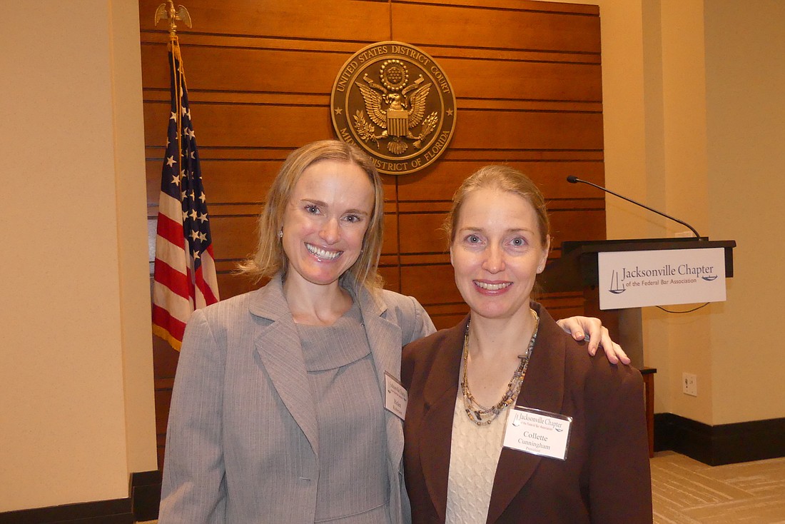 Jacksonville Chapter of the Federal Bar Association 2019-20 President Helen Peacock Roberson, left, a partner at Bishop & Mills, and immediate past President, Assistant U.S. Attorney Collette Cunningham.