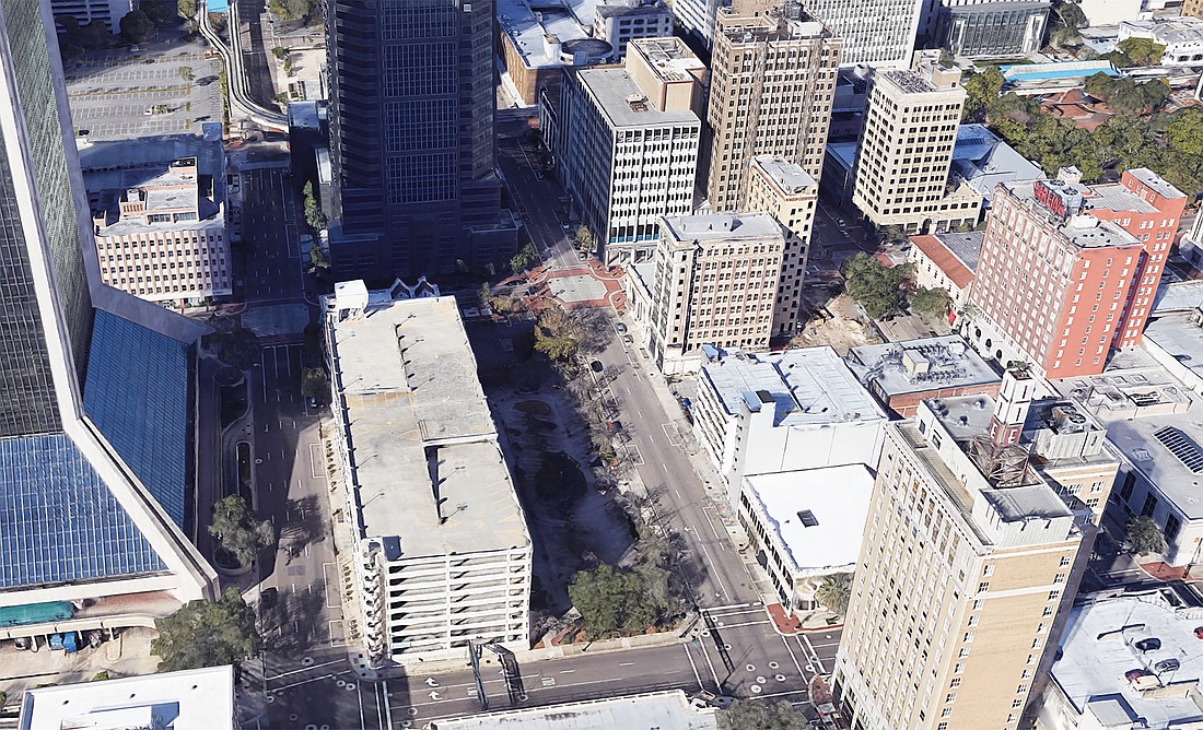 A parking garage is planned for this lot at the southwest corner of Main and Forsyth streets.Â