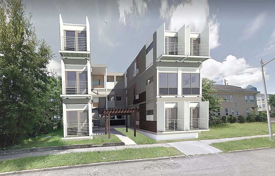 The shipping container apartments planned for 412 Ashley St.