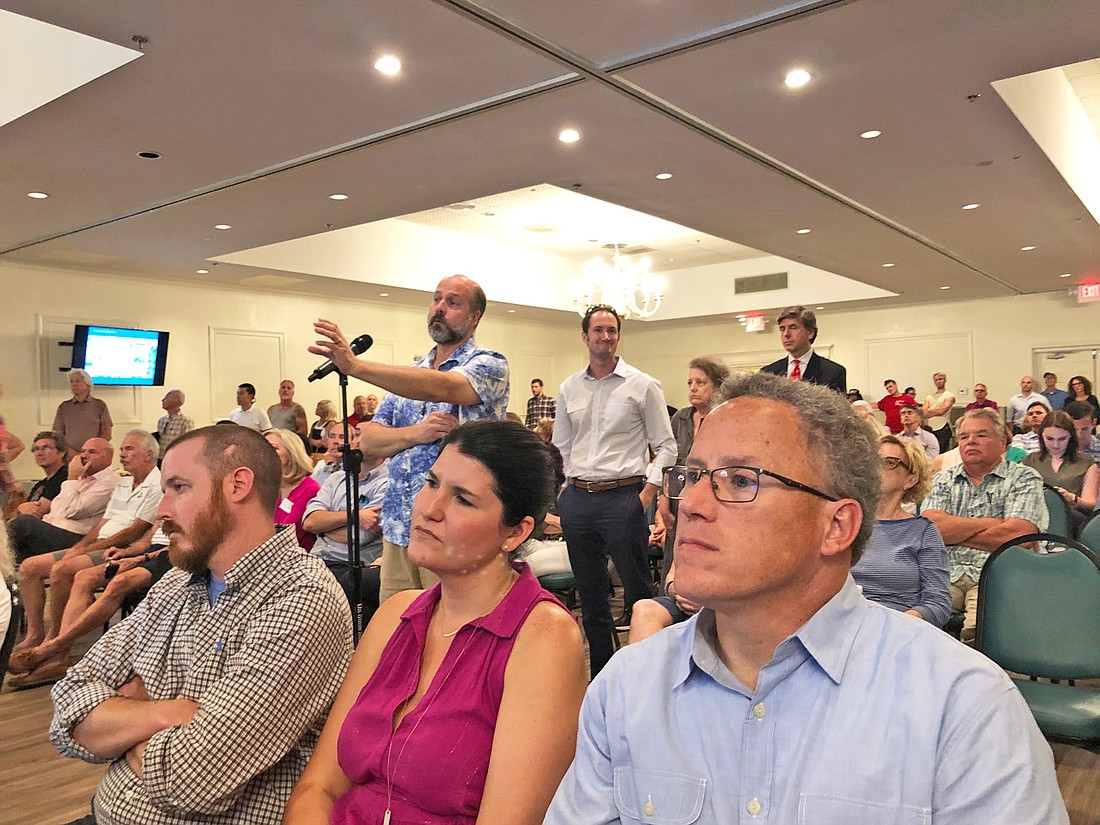 An estimated 200 people attended the San Marco Preservation Society town hall meeting about the East San Marco project planned at Hendricks Avenue and Atlantic Boulevard.
