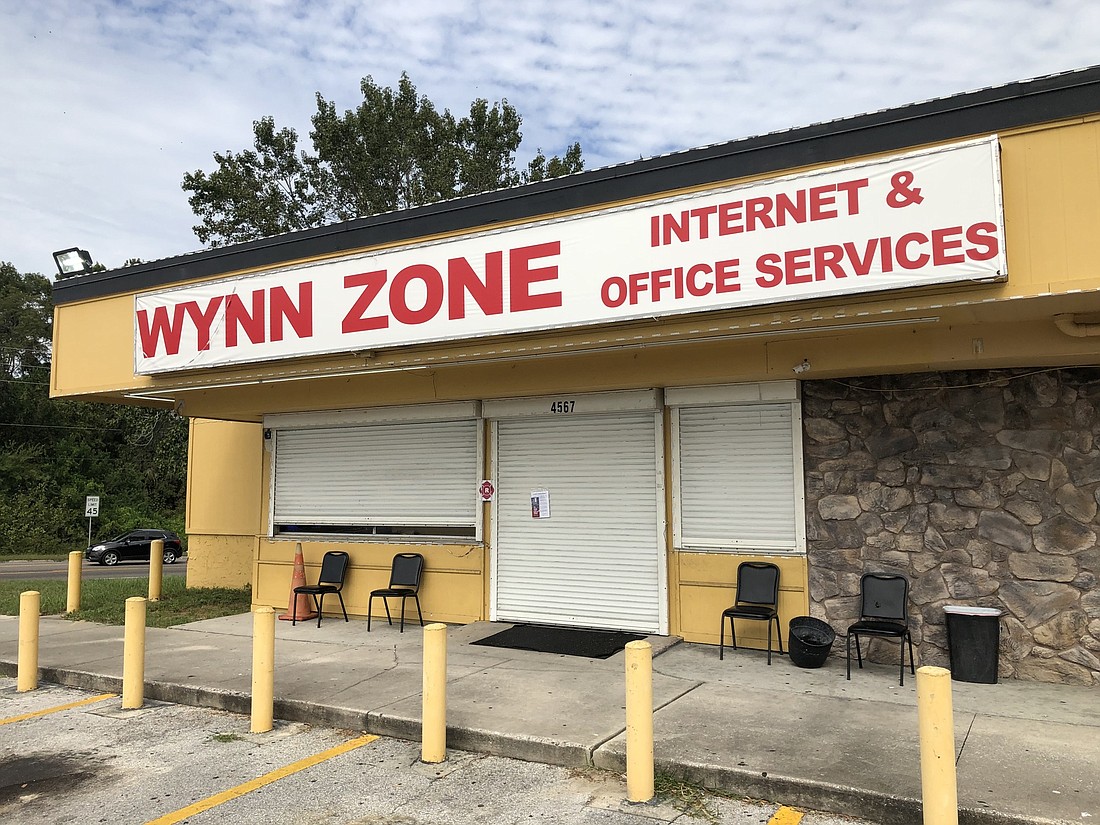 A cease-and-desist letter hangs on the door of the Wynn Zone on Blanding Boulevard.