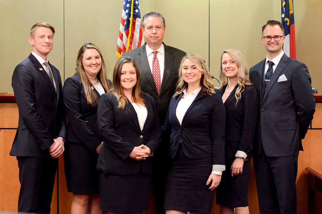 Members of the Florida Coastal School of Law Moot Court Honor Board, from left: Austin Kwikkel, Heather Masse, Tiffany Hickerson, professor Alan Williams, Lindsey Wofford, Keanna Brodie and Matthew Rhodes.